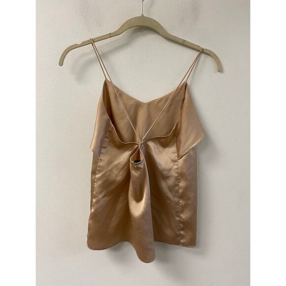 Harlyn Beige Silky Strappy Cami with Ruffle at the Neckline Sz M - Picture 2 of 3